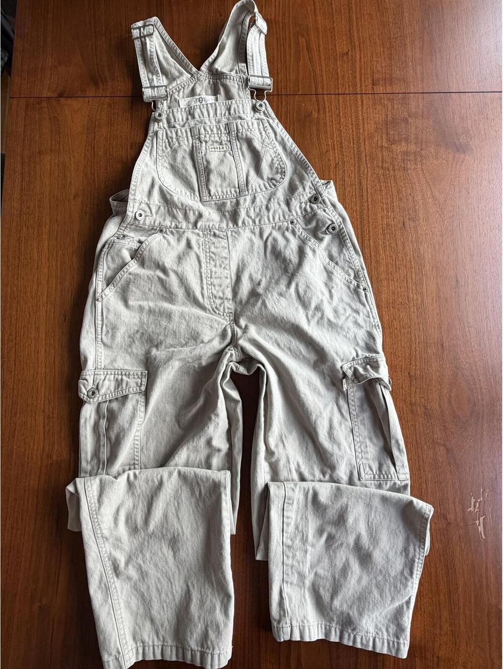 Squeeze Jeans Women's Beige Cotton Utility Overalls - Size S